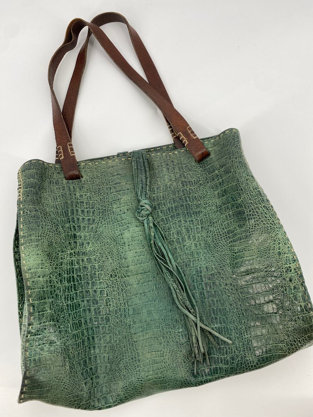 Carla Mancini Teal Croco Monterey Leather Tote Purse